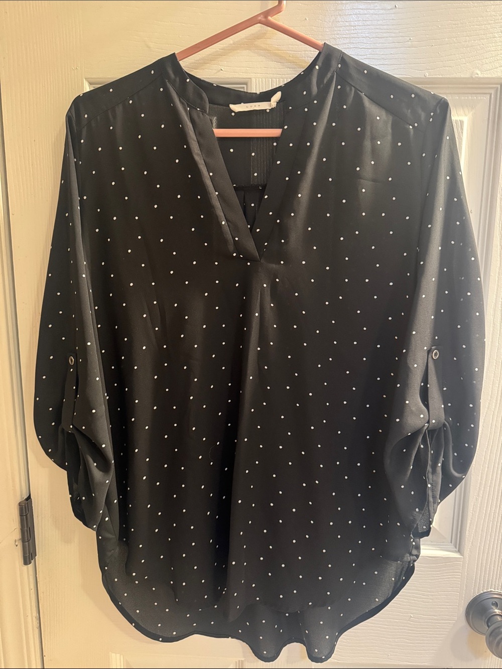 Lush Black Polka Dot Split-Neck Blouse